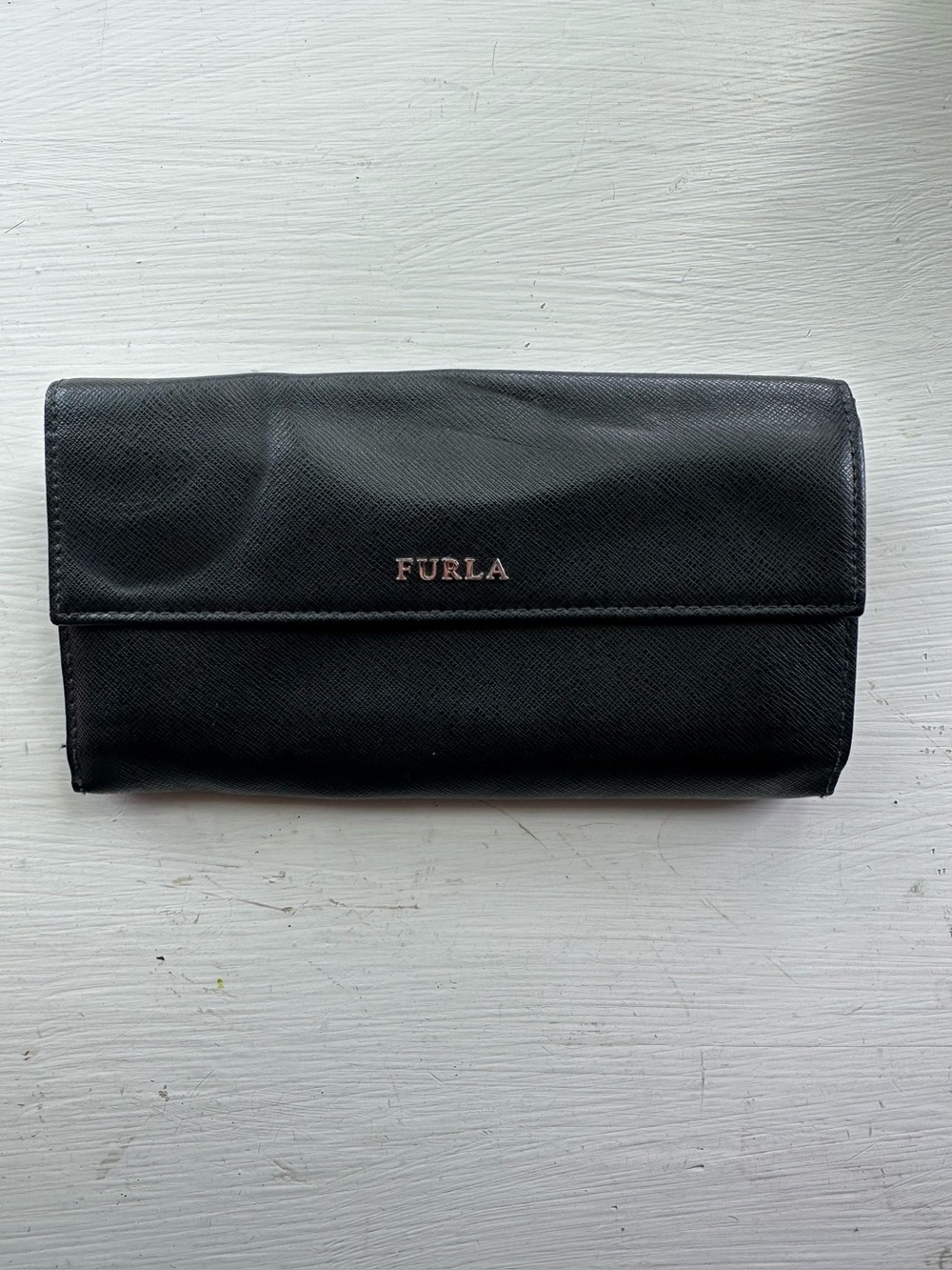 Furla Black Saffiano Leather Continental Wallet Snap Zip Organizer Quiet Luxury